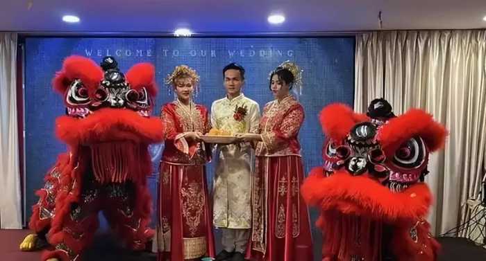 齐人之福？马来西亚华裔男子同时娶两名老婆 ，三人行婚宴照曝光！
