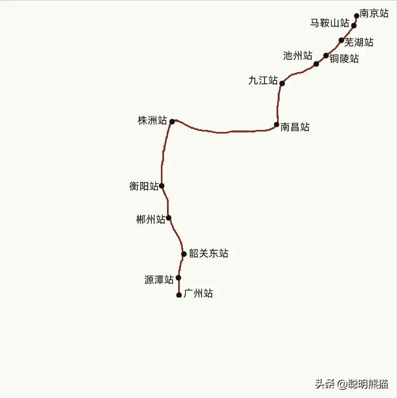 T151次列车由南京开往广州，沿马鞍山、芜湖、铜陵、池州方向行驶
